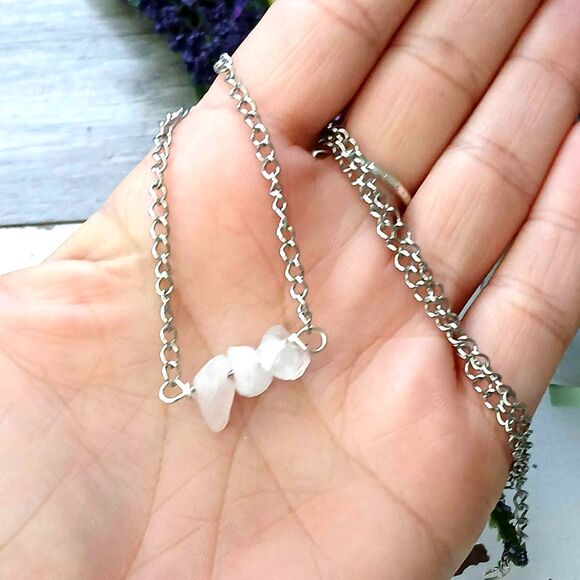 Dainty Rose Quartz Crystal Necklace, Stainless Steel, Gemstone - Picture 2 of 4